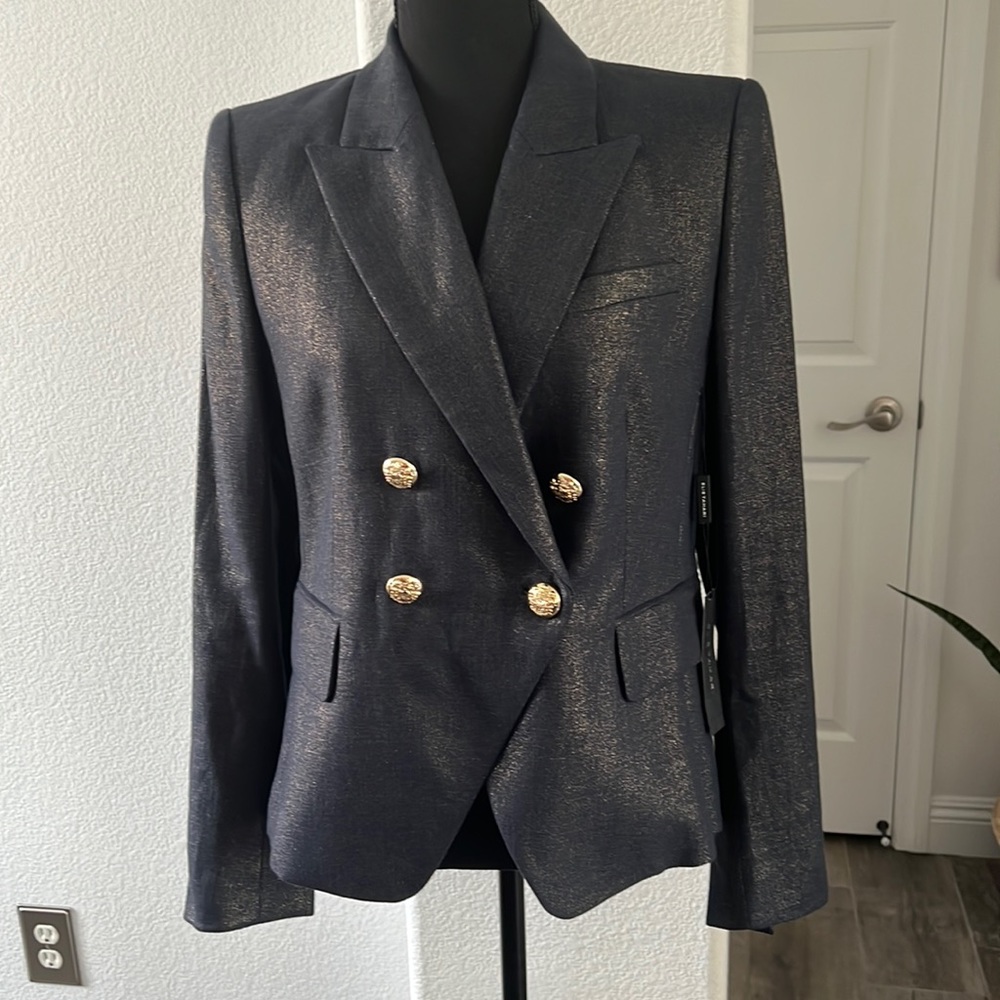 Brand New with Tag Ellie Tahari blazer in denim blue with a gold sheen.